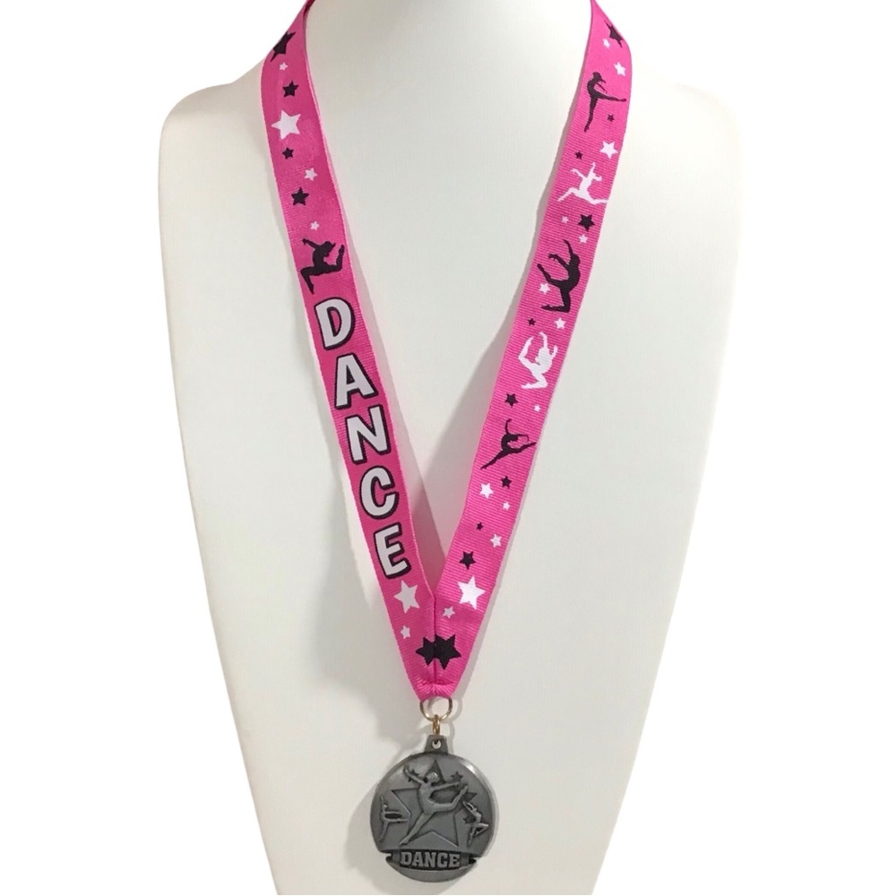 Crown Dance Medal Pink Ribbon Stars Award